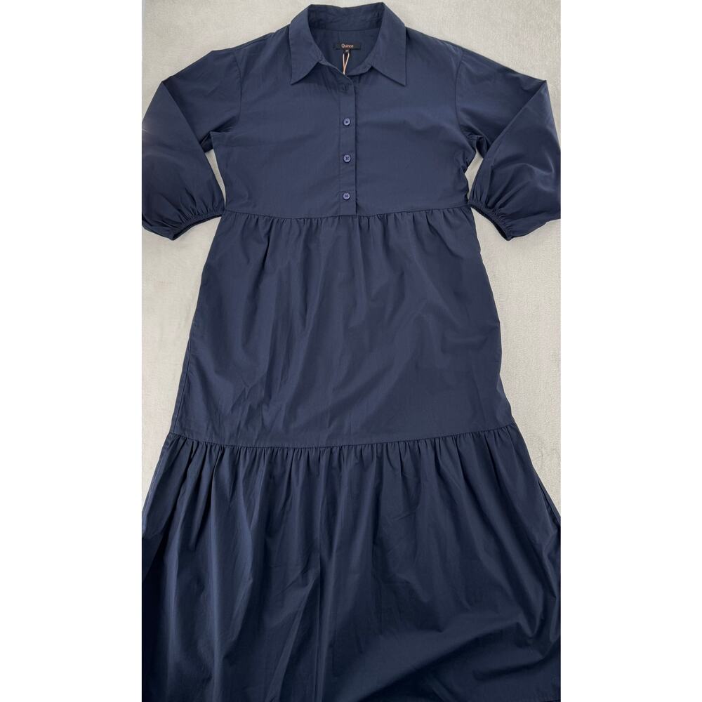Quince 100% Organic Blue Cotton Poplin Midi Tunic Dress XS NWT Navy Shirtdress - Picture 5 of 11